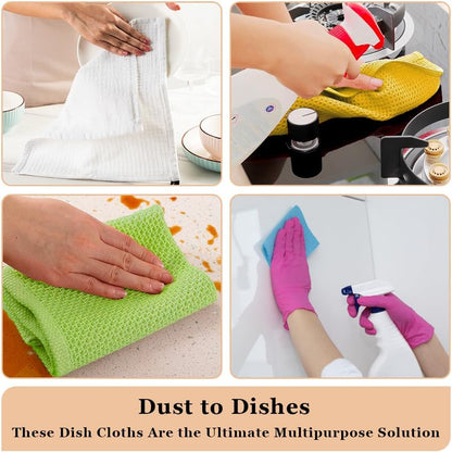 Kitchen Cleaning Dish Wash Cloths Waffle Terry Design Kitchen DishCloths|Washable 12x12 Cotton Dish Rags for Drying Dishes|Counter Top Barista Dust Wipes|Spring Easter Basket Decor| 6 Pc Set- Pink