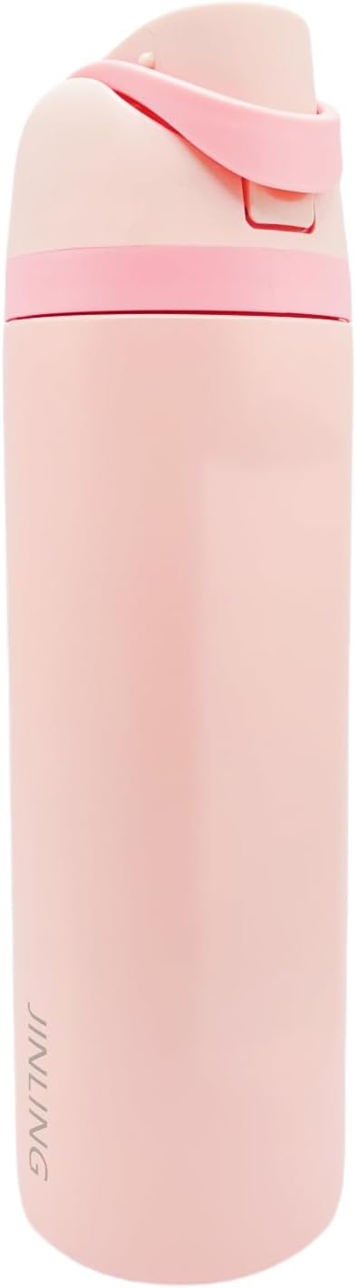 24oz Insulated Stainless Steel Water Bottle with Straw for Sports and Travel, BPA-Free Sports Water Bottle (Light Pink)