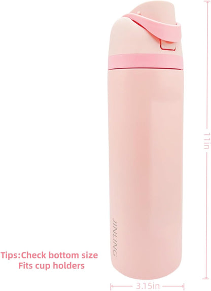 24oz Insulated Stainless Steel Water Bottle with Straw for Sports and Travel, BPA-Free Sports Water Bottle (Light Pink)
