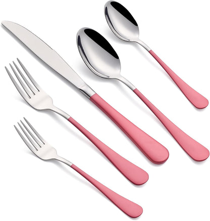 20-Piece Pink Silverware Set for 4, 18/0 Stainless Steel Flatware Cutlery Utensils Set, Include Dinner Knives,Dinner Forks,Dinner Spoons,Salad Forks,Teaspoons,Dishwasher Safe