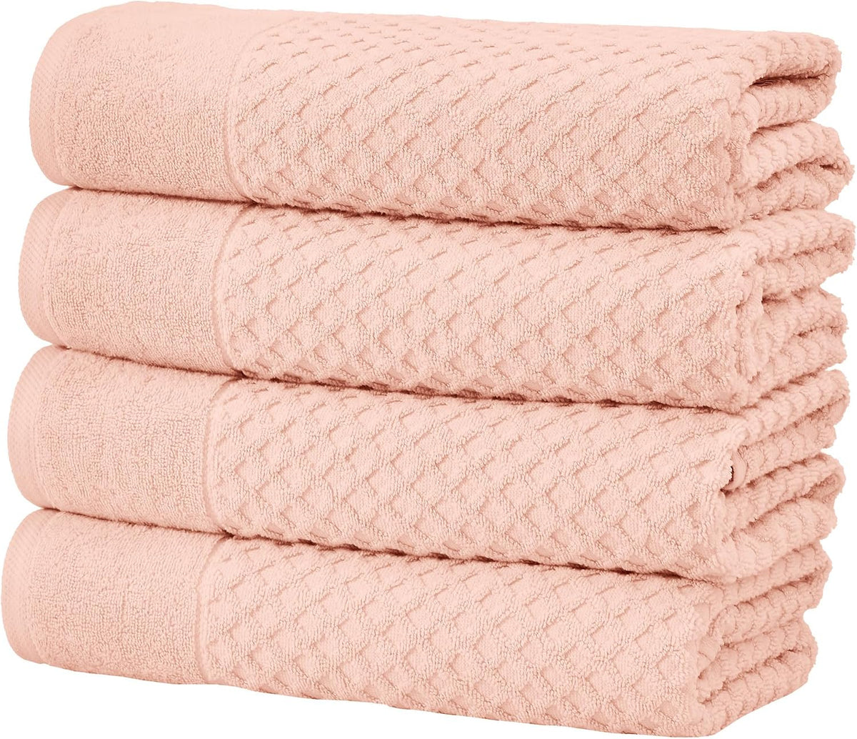Bath Towels - 100% Cotton 4 Pack 54x27 Bath Towel Set - Absorbent, Durable, Quick-Dry Towels for Bathroom (Pink)