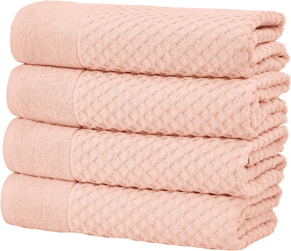 Bath Towels - 100% Cotton 4 Pack 54x27 Bath Towel Set - Absorbent, Durable, Quick-Dry Towels for Bathroom (Pink)