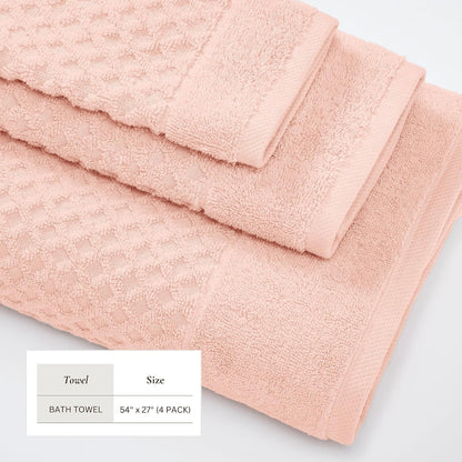 Bath Towels - 100% Cotton 4 Pack 54x27 Bath Towel Set - Absorbent, Durable, Quick-Dry Towels for Bathroom (Pink)