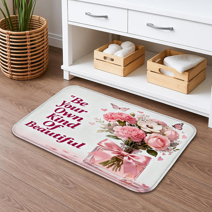 Floral Quick Dry Bath Mat, Peach Flower Bouquet Absorbent Non Slip Shower Mat, Spring Washable Bath Rugs for Bathroom Toilet Restroom Decorative 20x32 Inch
