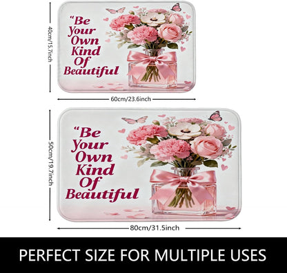 Floral Quick Dry Bath Mat, Peach Flower Bouquet Absorbent Non Slip Shower Mat, Spring Washable Bath Rugs for Bathroom Toilet Restroom Decorative 20x32 Inch