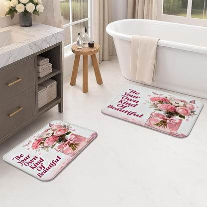 Floral Quick Dry Bath Mat, Peach Flower Bouquet Absorbent Non Slip Shower Mat, Spring Washable Bath Rugs for Bathroom Toilet Restroom Decorative 20x32 Inch