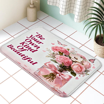 Floral Quick Dry Bath Mat, Peach Flower Bouquet Absorbent Non Slip Shower Mat, Spring Washable Bath Rugs for Bathroom Toilet Restroom Decorative 20x32 Inch