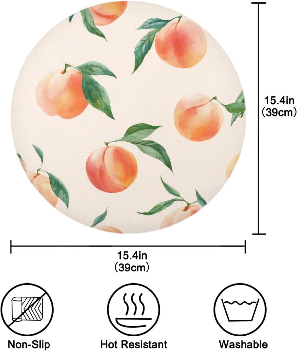 Round Placemats Set Peach Pattern 4 Pcs Fabric Table Mats for Dining Table
