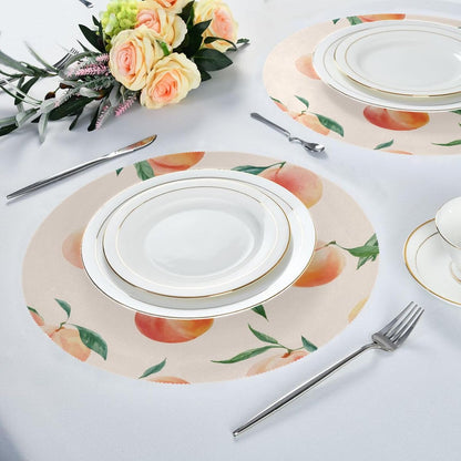 Round Placemats Set Peach Pattern 4 Pcs Fabric Table Mats for Dining Table