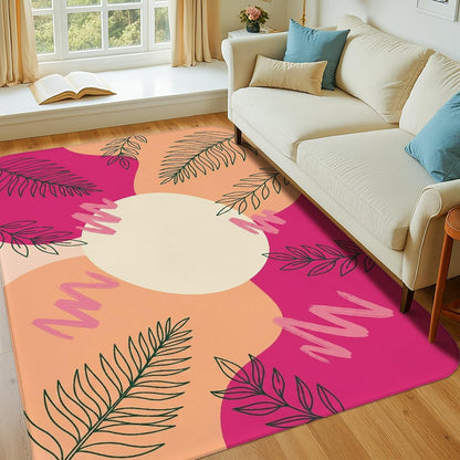 Sun Area Rug, Modern Abstract Leaves Wavy Lines Summer Peach Non-Slip Home Indoor Pattern Carpets Non Shedding Rugs for Living Room Bedroom Under Table Dining Decor 4' X 6'