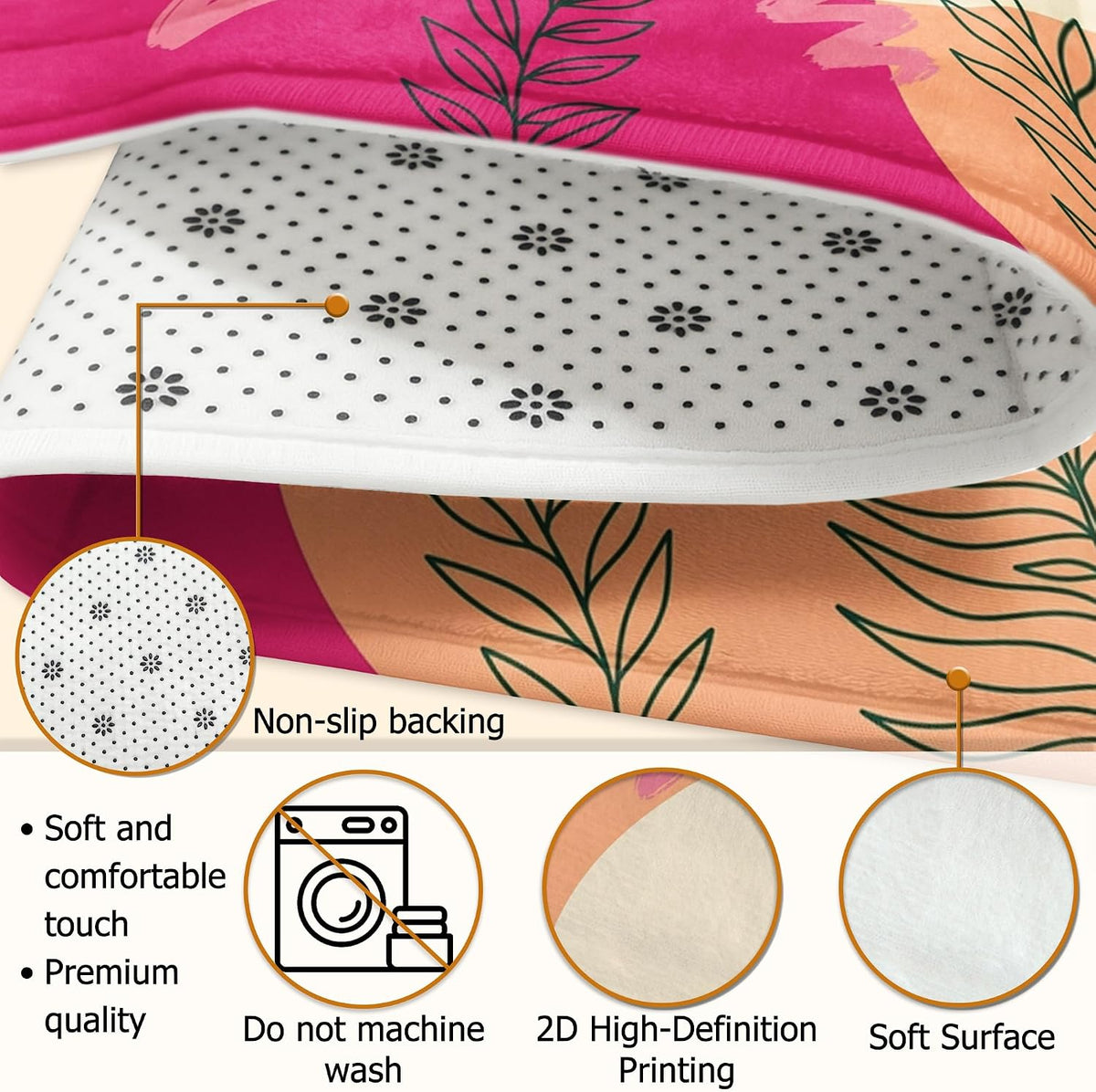 Sun Area Rug, Modern Abstract Leaves Wavy Lines Summer Peach Non-Slip Home Indoor Pattern Carpets Non Shedding Rugs for Living Room Bedroom Under Table Dining Decor 4' X 6'