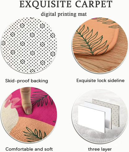 Sun Area Rug, Modern Abstract Leaves Wavy Lines Summer Peach Non-Slip Home Indoor Pattern Carpets Non Shedding Rugs for Living Room Bedroom Under Table Dining Decor 4' X 6'
