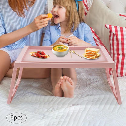 Laptop Bed Desk, Foldable Laptop Beds Desk with Legs, Fortable Notebook Stand Desk Tray for for Eating, Reading and Working, 8-Piece (Pink-6pcs)