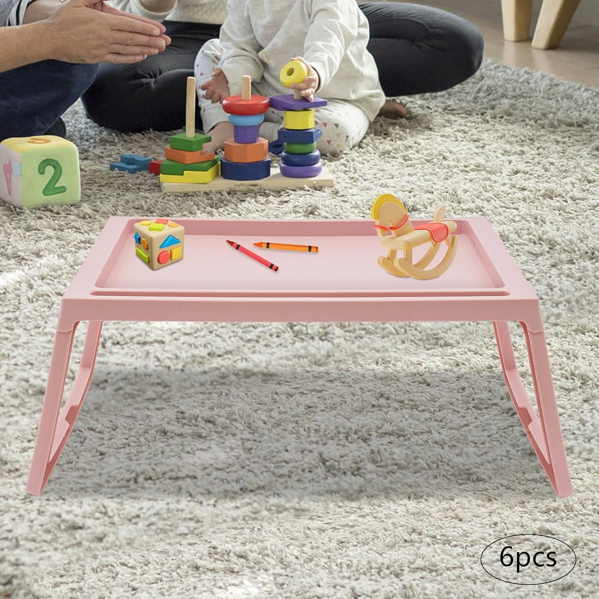 Laptop Bed Desk, Foldable Laptop Beds Desk with Legs, Fortable Notebook Stand Desk Tray for for Eating, Reading and Working, 8-Piece (Pink-6pcs)