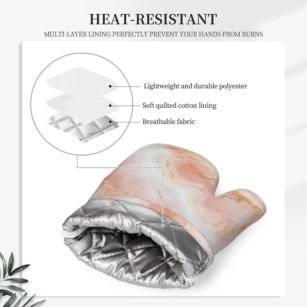 Oven Mitts Pot Holders Set Marble Light Pink Abstract Silicone Kitchen Gloves Potholders Heat Resistant for Chef Baking Cooking Grilling BBQ 4 Pack Mitt