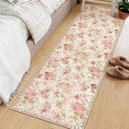 Floral Pink Bathroom Rug Runners for Hallways Non Slip 2x6