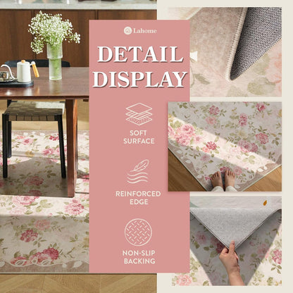 Floral Pink Bathroom Rug Runners for Hallways Non Slip 2x6