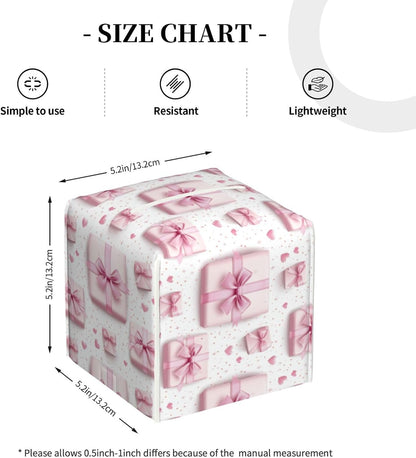 Pink Ribbon Box Print Tissue Box Cover Holder Cube, Foldable Leather Tissue Box Cover Square, Modern Decorative Organizer for Tabletop Bathroom Car Office Desk Decor