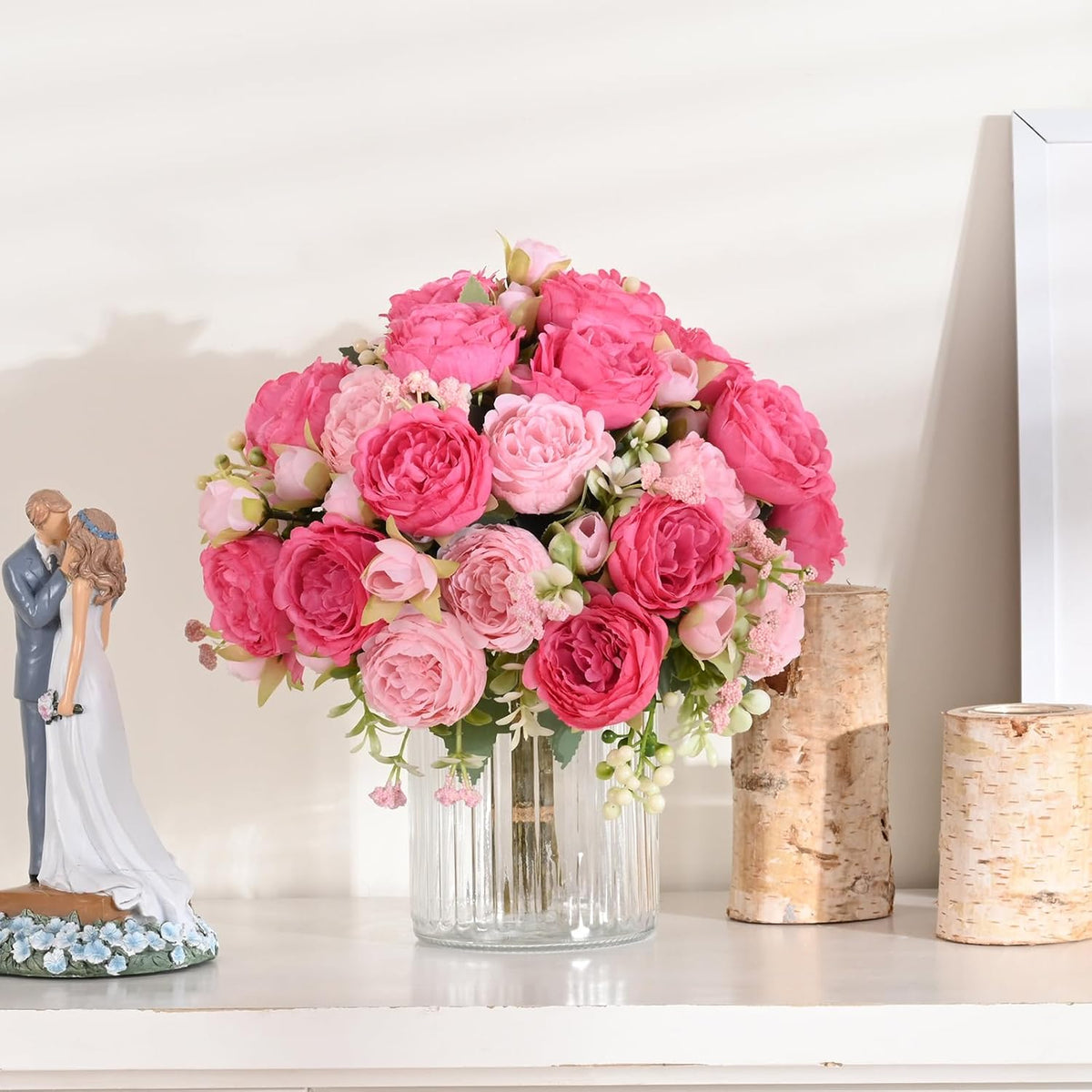 4 Packs Peonies Artificial Flowers, Mixed Pink Artificial Peonies, Silk Peonies Flowers Fake Peonies Artificial Flowers Peonies Bouquet for Centerpiece Table Wedding Party Home Decor