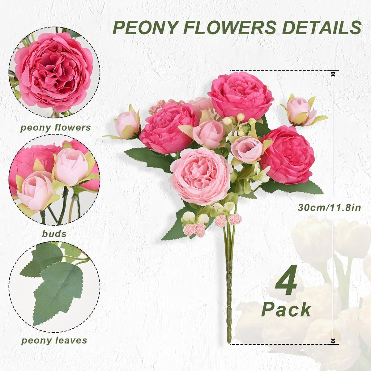 4 Packs Peonies Artificial Flowers, Mixed Pink Artificial Peonies, Silk Peonies Flowers Fake Peonies Artificial Flowers Peonies Bouquet for Centerpiece Table Wedding Party Home Decor
