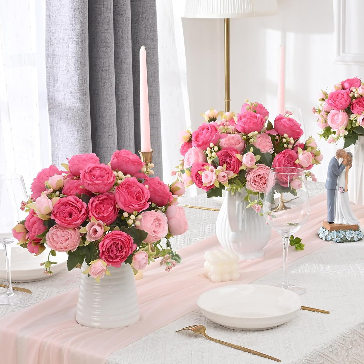 4 Packs Peonies Artificial Flowers, Mixed Pink Artificial Peonies, Silk Peonies Flowers Fake Peonies Artificial Flowers Peonies Bouquet for Centerpiece Table Wedding Party Home Decor