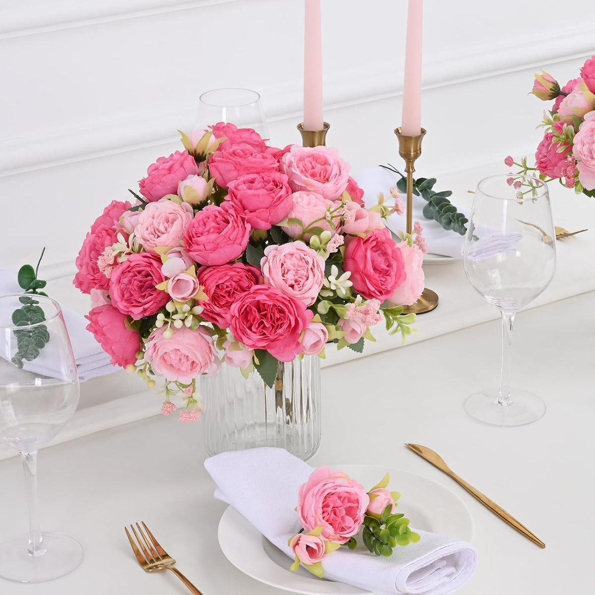4 Packs Peonies Artificial Flowers, Mixed Pink Artificial Peonies, Silk Peonies Flowers Fake Peonies Artificial Flowers Peonies Bouquet for Centerpiece Table Wedding Party Home Decor