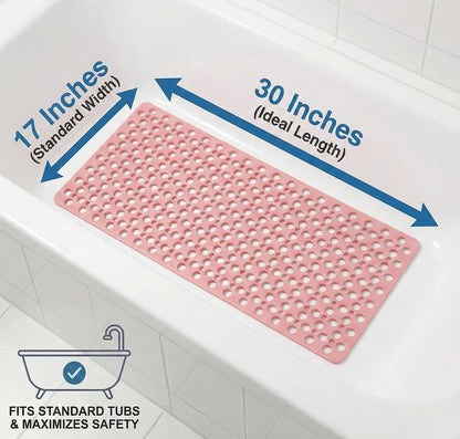 Nonslip Bathtub Mat Extra Soft TPE Bath Mat for Kids, Machine Washable Bathroom Shower Mat, Smooth/Non-Textured Tubs Only, 30L x 17W Inch (Pink)