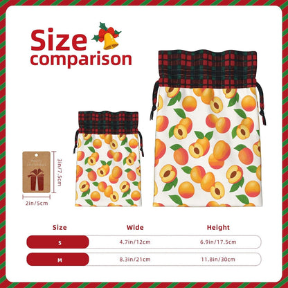 Fresh Peach Fruit Christmas Color Blocked Drawstring Linen Bun Gift Bags
