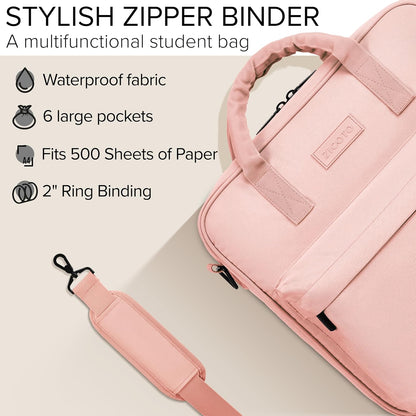 Sturdy 3 Ring Zipper Binder with Shoulder Strap for School - 2 Inch Zip Up