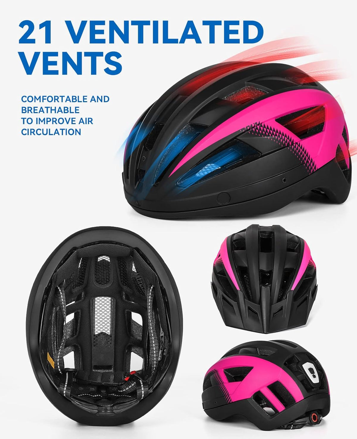 Adult Bike Helmet with Visor and Goggles for Men Women Mountain Road Bicycle Helmet Rechargeable Rear Light Cycling Helmet