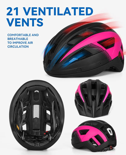 Adult Bike Helmet with Visor and Goggles for Men Women Mountain Road Bicycle Helmet Rechargeable Rear Light Cycling Helmet