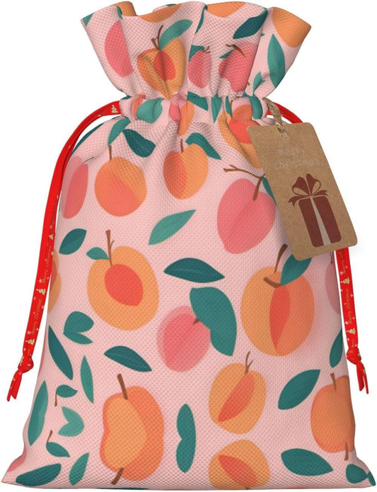 MDATT Pink Peach Pattern Seamless Pattern Drawstring Gift Bags,5 X 7 Inch Goodie Bags For Wedding Party,Christmas Birthday Halloween Decor