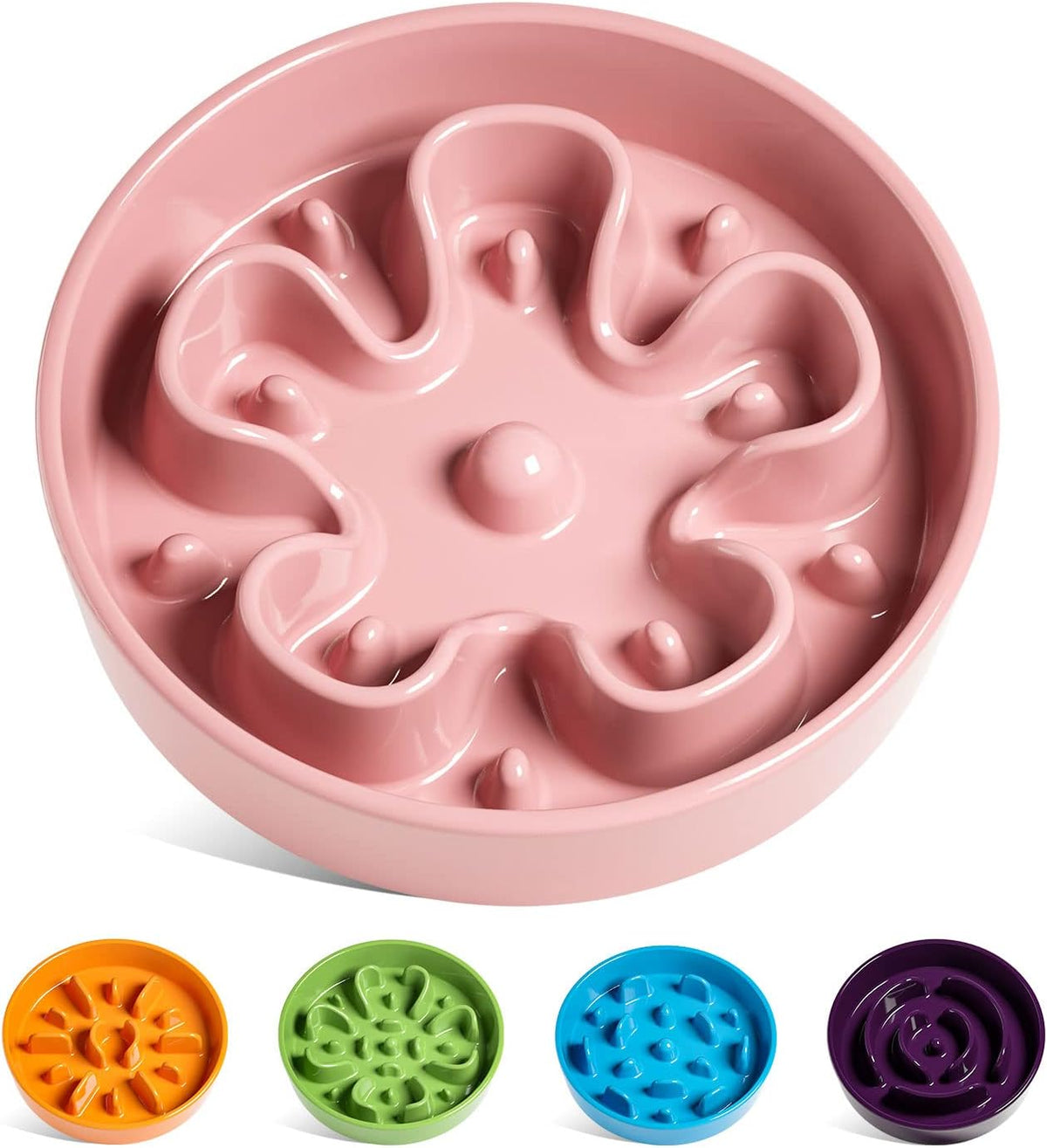 Slow Feeder Dog Bowls Ceramic, 1.5 Cups Dog Food Bowl, Puppy Slow Feeder Dish for Fast Eaters,Pink Bloom