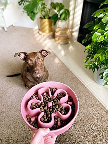 Slow Feeder Dog Bowls Ceramic, 1.5 Cups Dog Food Bowl, Puppy Slow Feeder Dish for Fast Eaters,Pink Bloom