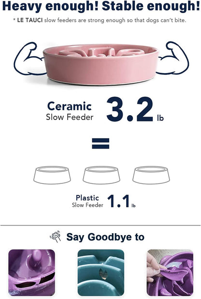 Slow Feeder Dog Bowls Ceramic, 1.5 Cups Dog Food Bowl, Puppy Slow Feeder Dish for Fast Eaters,Pink Bloom