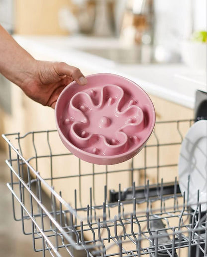 Slow Feeder Dog Bowls Ceramic, 1.5 Cups Dog Food Bowl, Puppy Slow Feeder Dish for Fast Eaters,Pink Bloom