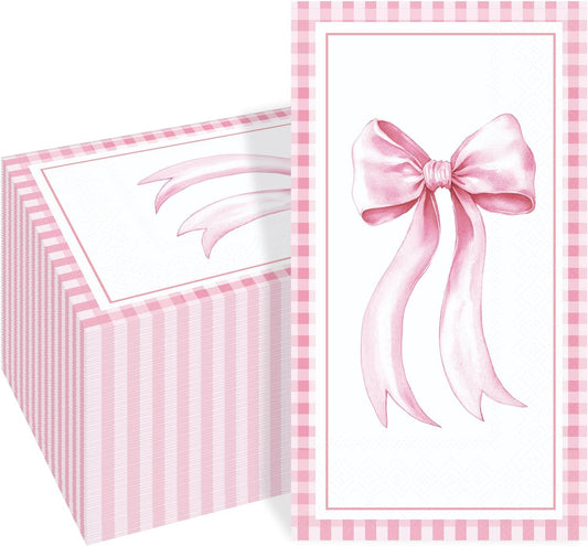 100 PCS Pink Napkin Disposable, Pink Bow Napkins, 3 Ply Decorative Bow Paper Napkins Home Party Guest Bathroom Napkin Bridal Shower Wedding, Decorative Napkins