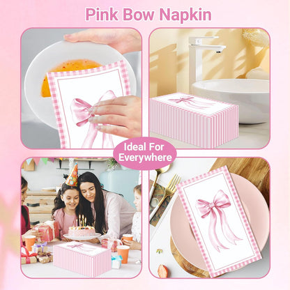 100 PCS Pink Napkin Disposable, Pink Bow Napkins, 3 Ply Decorative Bow Paper Napkins Home Party Guest Bathroom Napkin Bridal Shower Wedding, Decorative Napkins