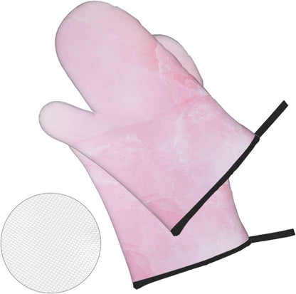 Oven Mitts and Pot Holders Set Marble Light Pink Abstract Heat Resistant Kitchen Gloves 2 Oven Mitts and 2 Pot Holders for Cooking Baking BBQ