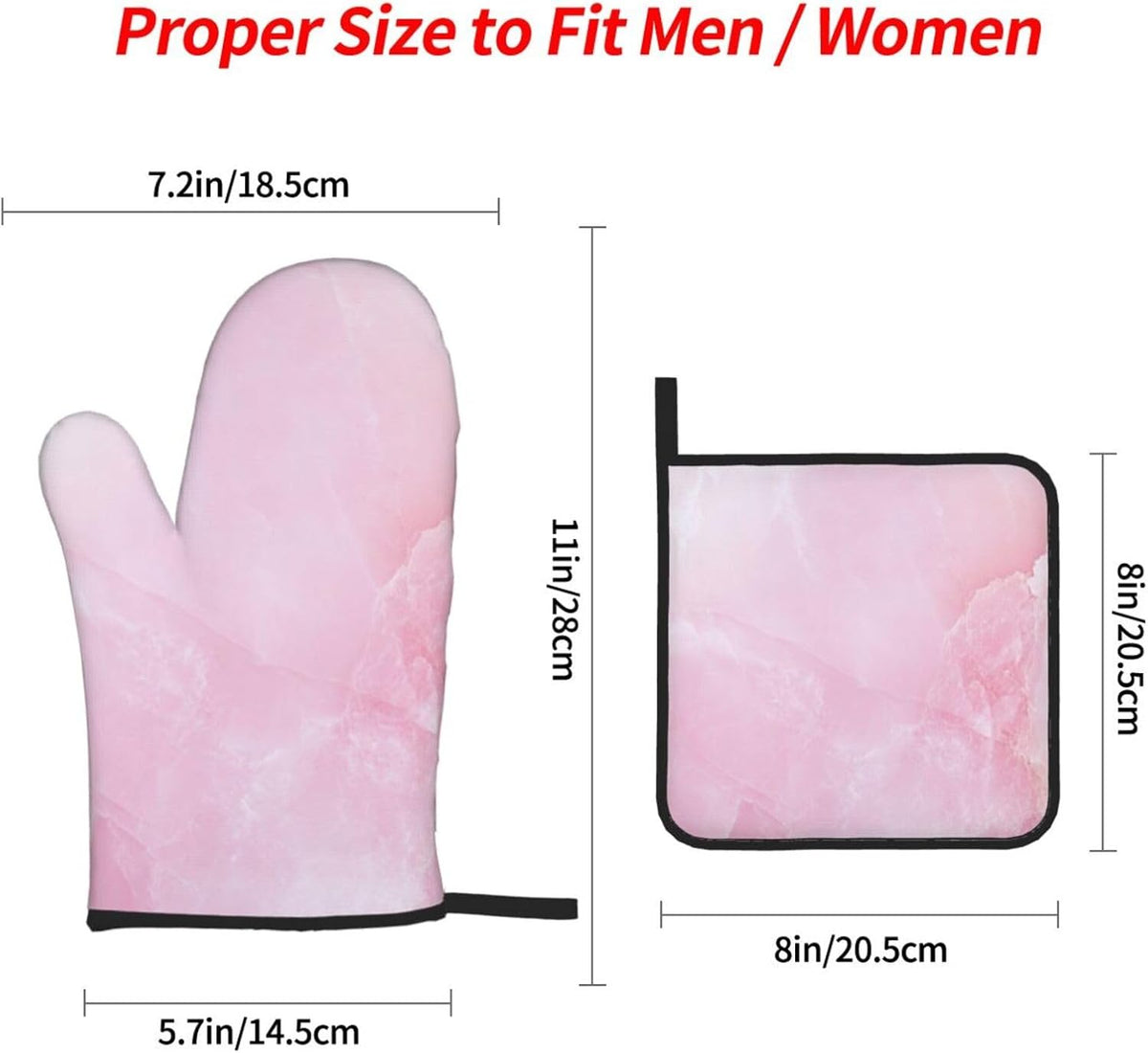 Oven Mitts and Pot Holders Set Marble Light Pink Abstract Heat Resistant Kitchen Gloves 2 Oven Mitts and 2 Pot Holders for Cooking Baking BBQ