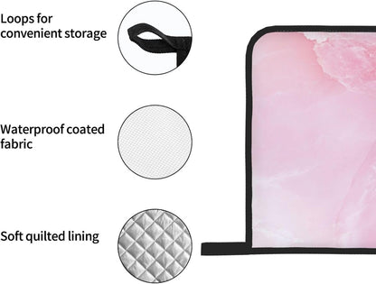 Oven Mitts and Pot Holders Set Marble Light Pink Abstract Heat Resistant Kitchen Gloves 2 Oven Mitts and 2 Pot Holders for Cooking Baking BBQ