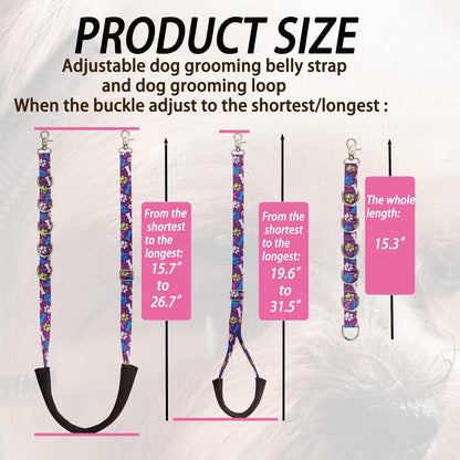 Dog Grooming Belly Straps – Adjustable Grooming Loops with Cute Paw & Bone Pattern – Pet Grooming Belly Support Band Table Accessories for Small to Large Dogs(Green)