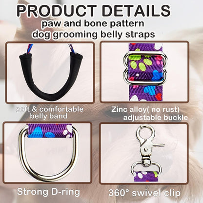 Dog Grooming Belly Straps – Adjustable Grooming Loops with Cute Paw & Bone Pattern – Pet Grooming Belly Support Band Table Accessories for Small to Large Dogs(Green)