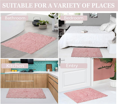 Bell Flower Collection 100% Cotton Tufted Bath Rugs, Extra Soft and Absorbent Bath Rugs, Non-Slip Bath Mats, Machine Washable, Bath Mats for Bathroom Floor and Tub, 25"x25" Heart, Pink