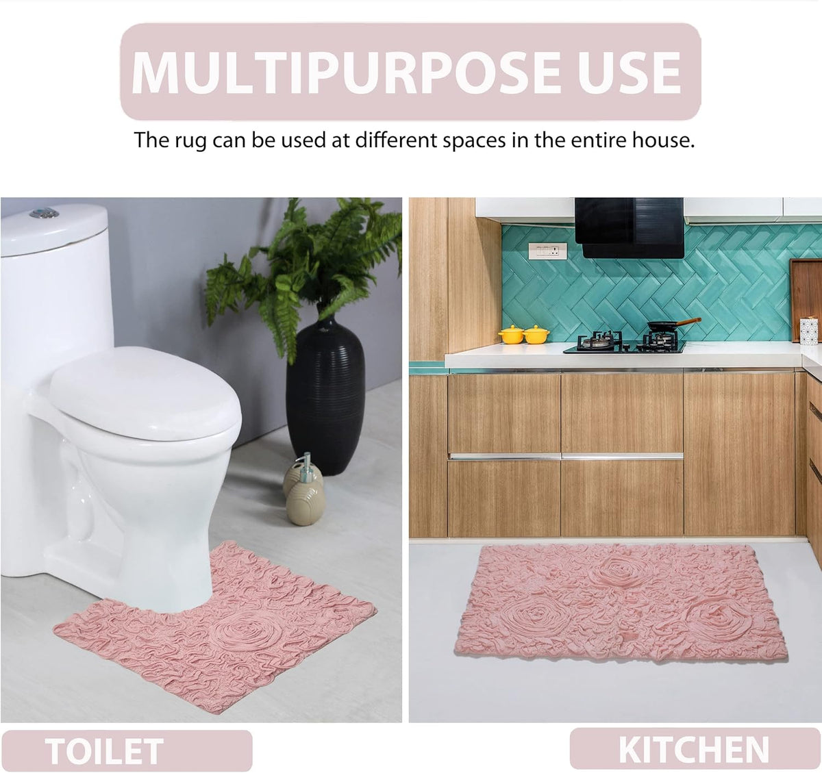 Bell Flower Collection 100% Cotton Tufted Bath Rugs, Extra Soft and Absorbent Bath Rugs, Non-Slip Bath Mats, Machine Washable, Bath Mats for Bathroom Floor and Tub, 25"x25" Heart, Pink