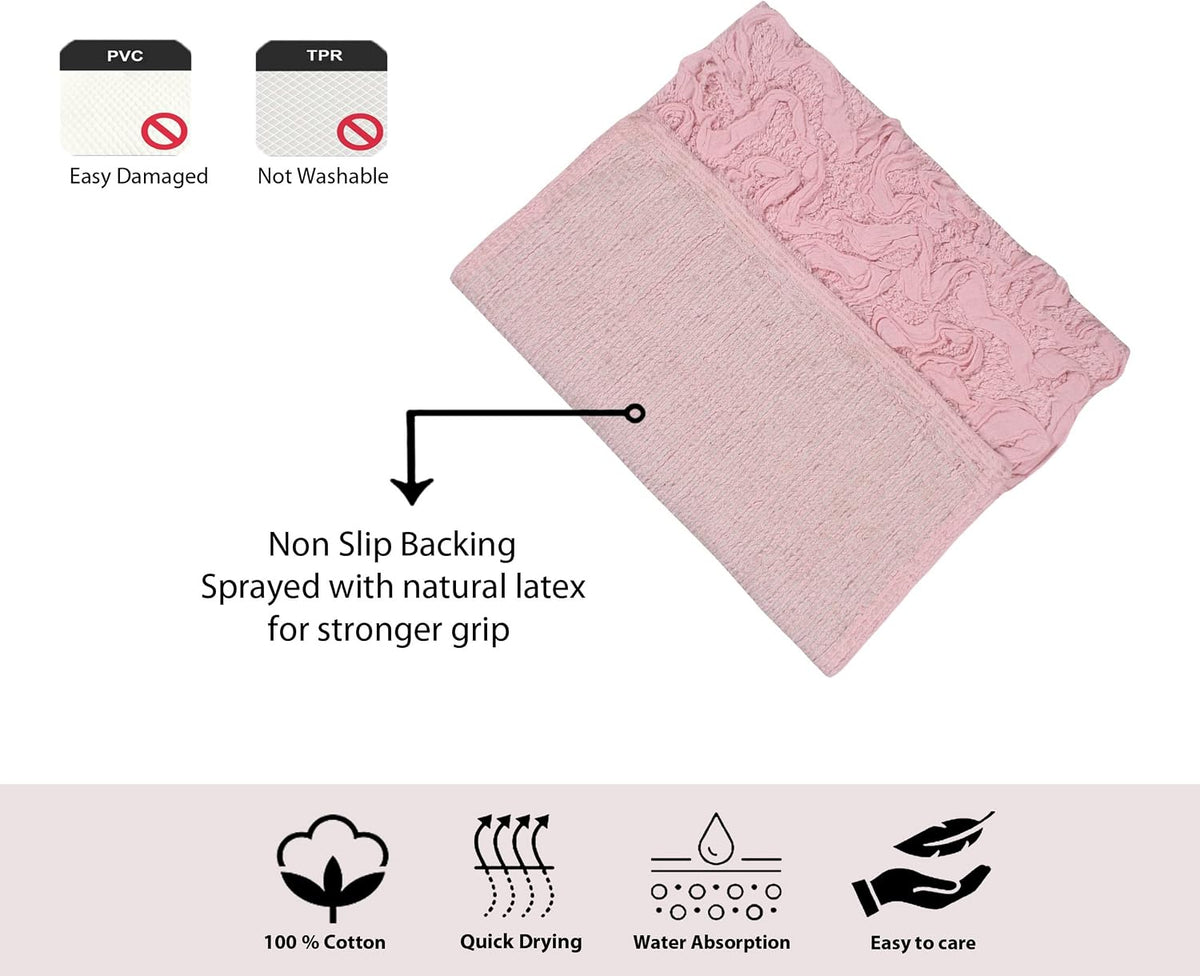 Bell Flower Collection 100% Cotton Tufted Bath Rugs, Extra Soft and Absorbent Bath Rugs, Non-Slip Bath Mats, Machine Washable, Bath Mats for Bathroom Floor and Tub, 25"x25" Heart, Pink