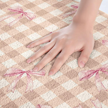 Bowknot Bathroom Rugs Checkerboard Bath Mats Microfiber Pink Bow Bathroom Accessories Plaid Floor Doormats Non-Slip 16"x24" Soft