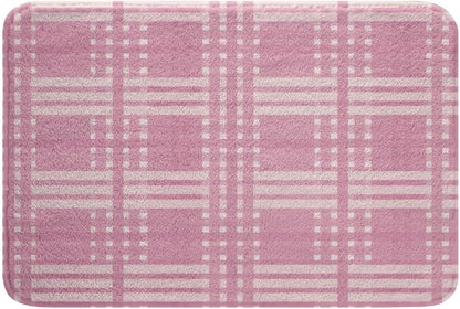 Plaid Bathroom Rugs Grid Checkered Bath Mats Microfiber Pink Bathroom Accessories Geometric Floor Doormats Non-Slip 16"x24" Soft