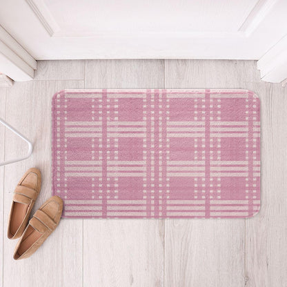 Plaid Bathroom Rugs Grid Checkered Bath Mats Microfiber Pink Bathroom Accessories Geometric Floor Doormats Non-Slip 16"x24" Soft