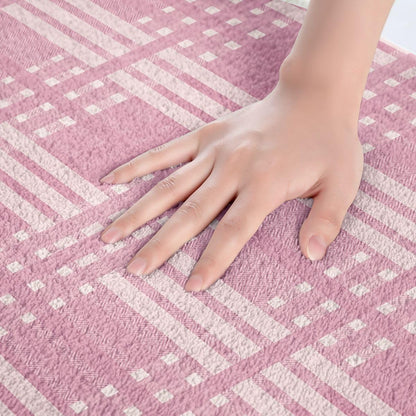 Plaid Bathroom Rugs Grid Checkered Bath Mats Microfiber Pink Bathroom Accessories Geometric Floor Doormats Non-Slip 16"x24" Soft